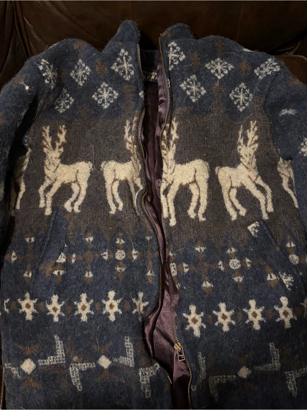 Vintage Tundra Wool Deer/Reindeer Full Zip Jacket Sweater LG